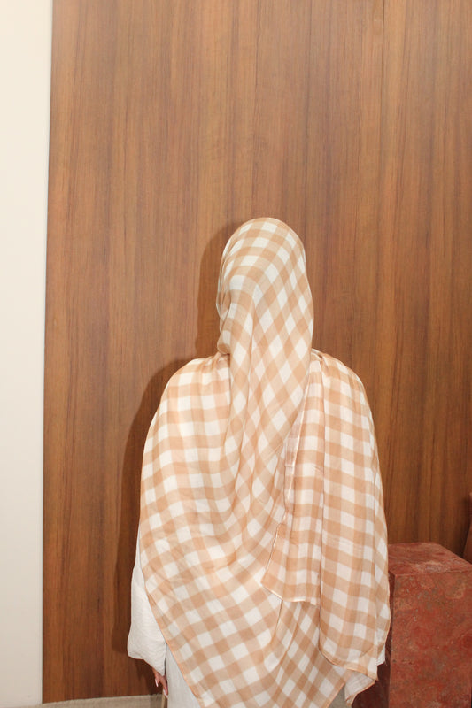 Checkered Hijab-CREAM