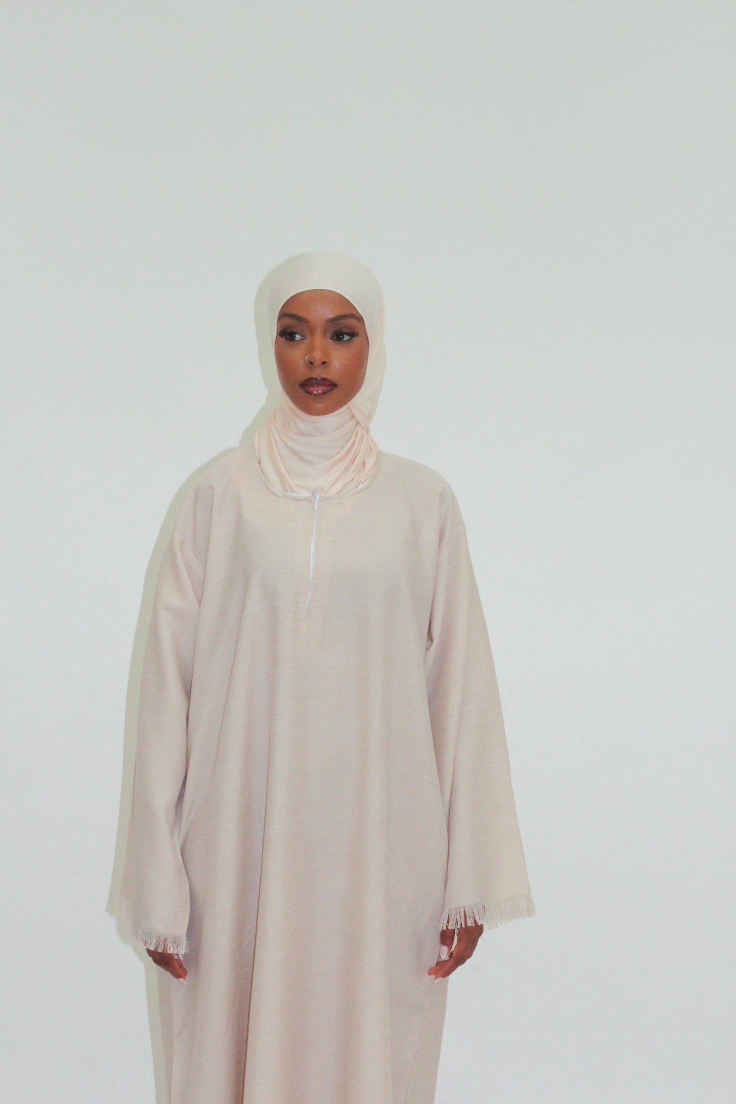 Zara Fringed Abaya- CREAM (ZIP)