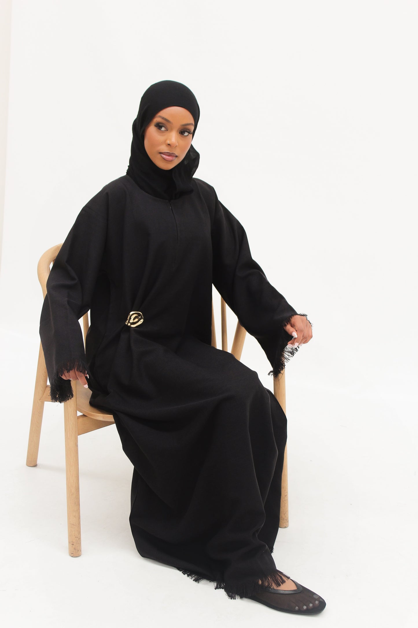 Zara Fringed Abaya - BLACK (ZIP)