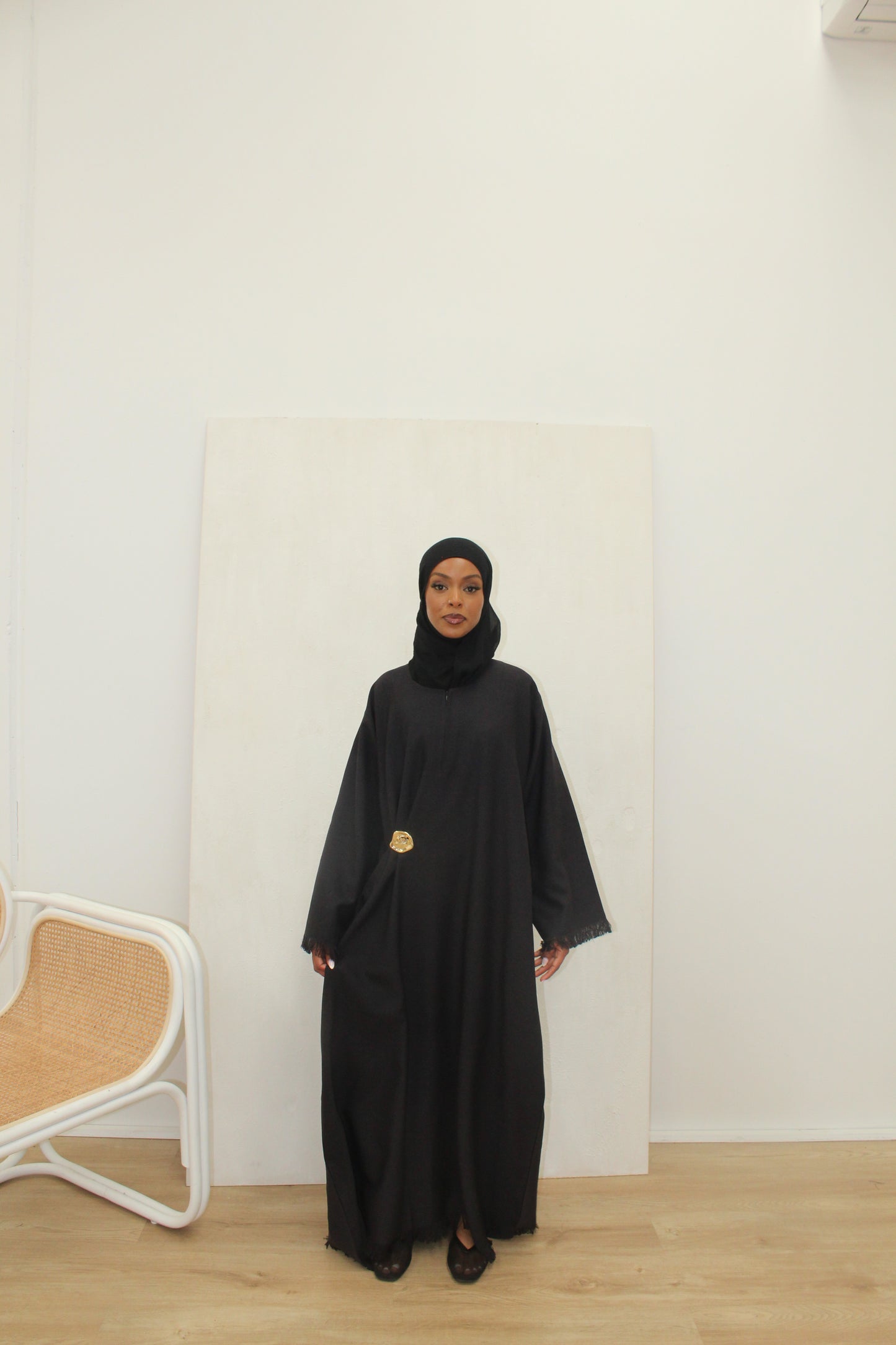 Zara Fringed Abaya - BLACK (ZIP)