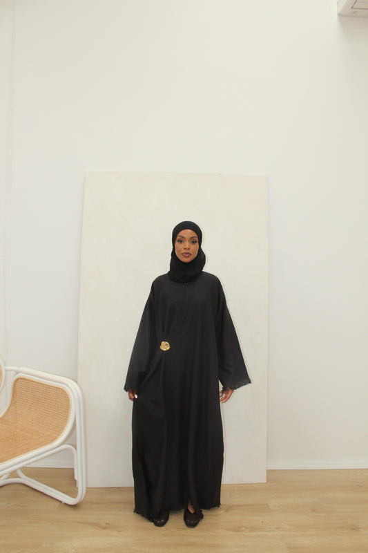 Zara Fringed Abaya - BLACK (ZIP)