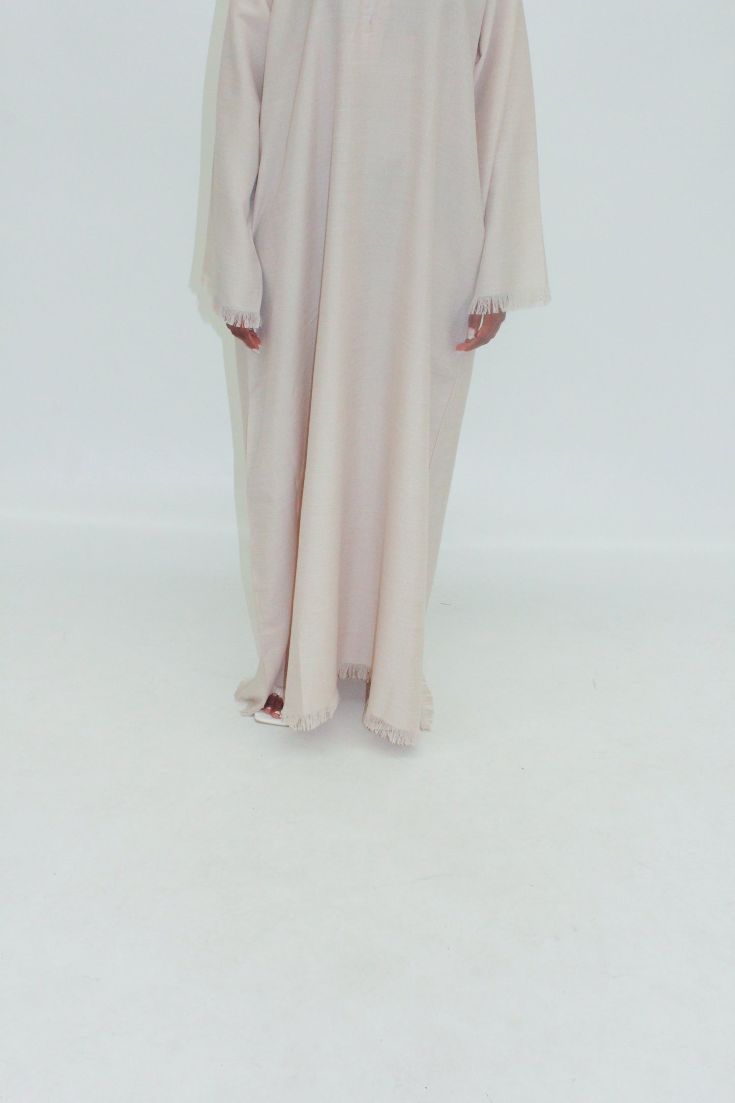 Zara Fringed Abaya- CREAM (ZIP)