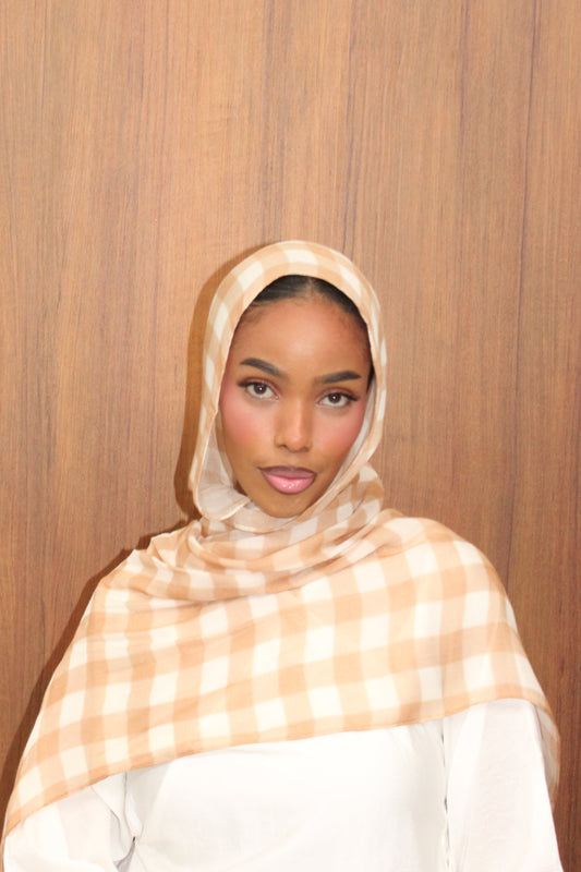 Checkered Hijab-CREAM