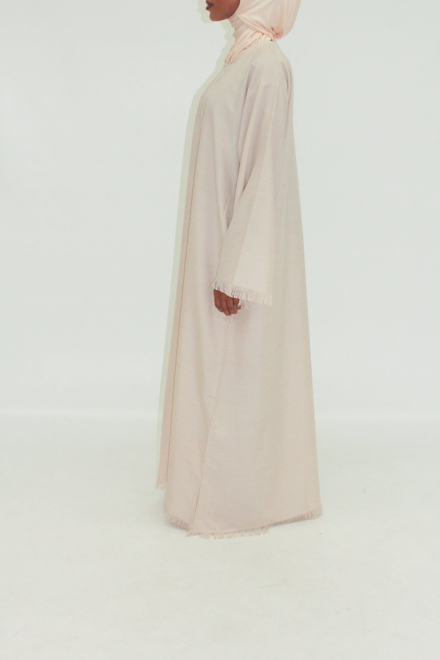 Zara Fringed Abaya- CREAM (ZIP)